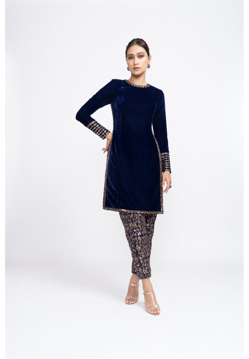 Navy Blue Velvet Kurta set